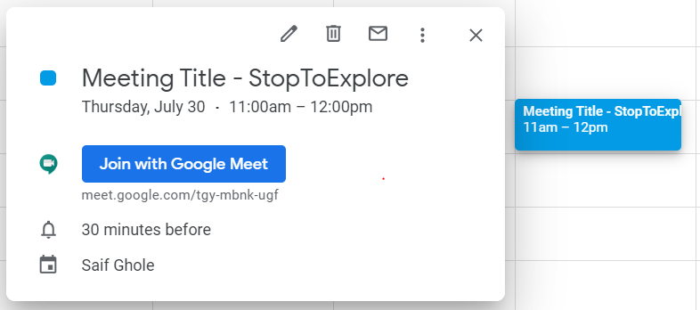 Google Meet - Calendar invite