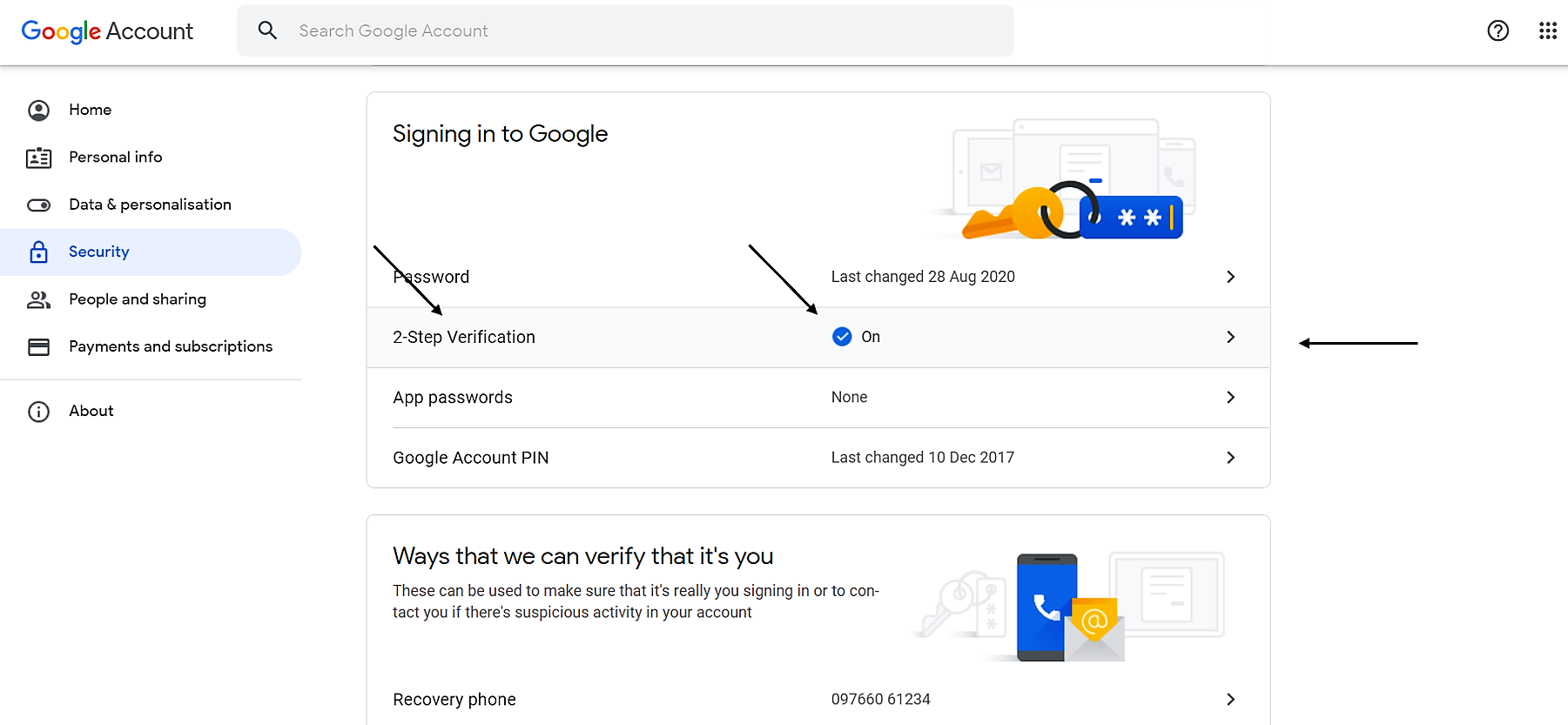Google account Security – Turn on 2-Step Verification